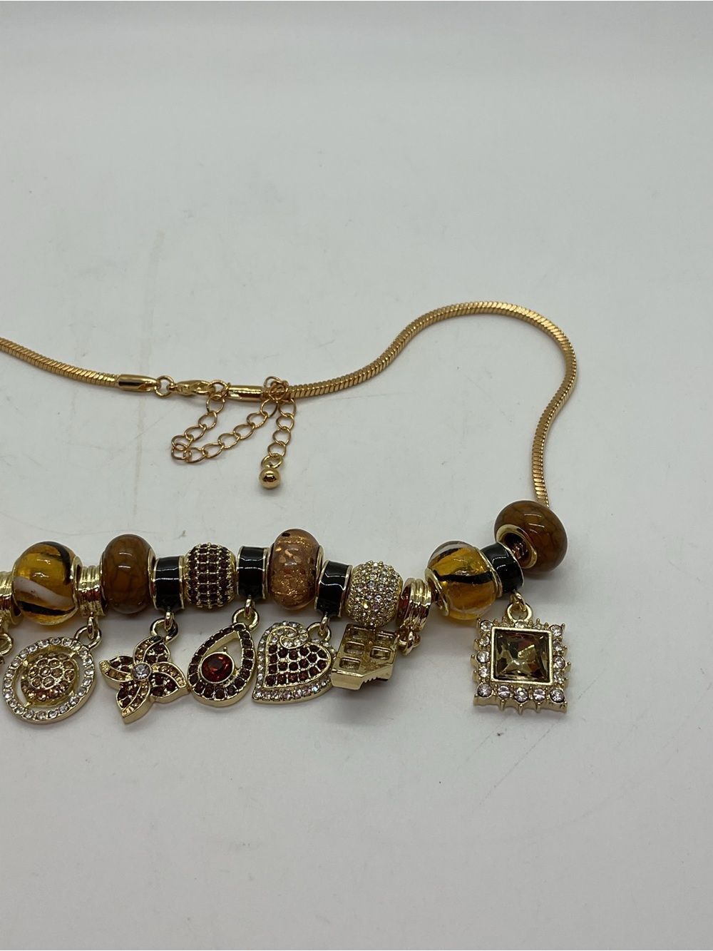 Gold-Tone Brown Bead Charm Necklace - Picture 3 of 6
